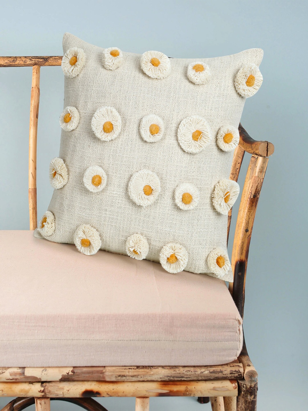 

Mezposh Off White & Mustard Square Cushion Covers
