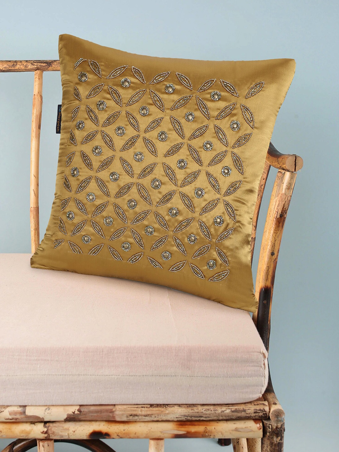 

Mezposh Gold-Toned Embellished Satin Square Cushion Covers