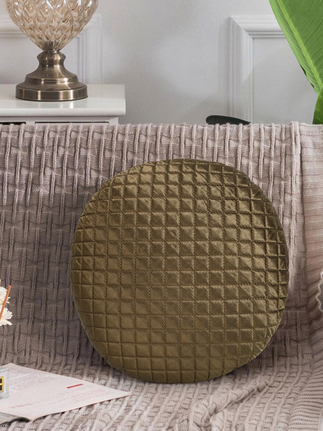 

Mezposh Coffee Brown Geometric Satin Round Cushion Covers