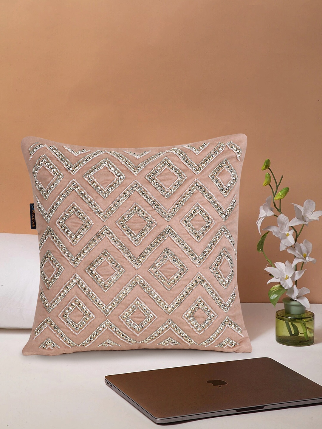 

Mezposh Rose & Gold-Toned Embellished Satin Square Cushion Covers
