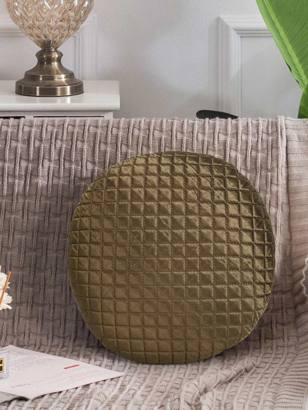 

Mezposh Coffee Brown Quilted Satin Round Cushion Covers