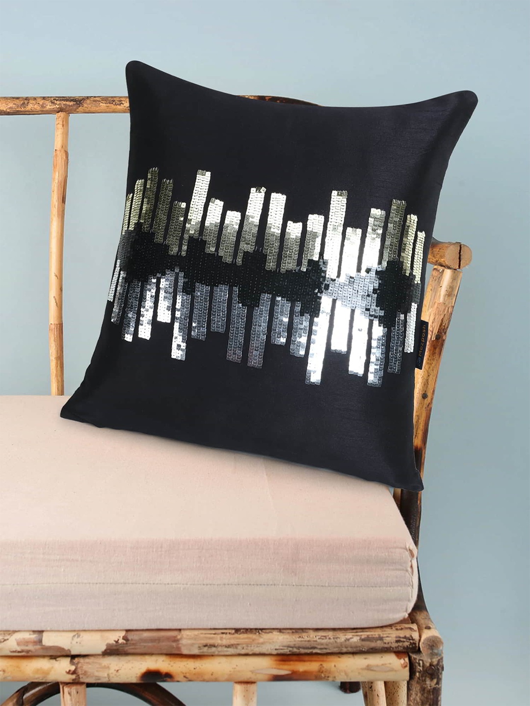

Mezposh Black & Gold-Toned Embellished Square Cushion Covers