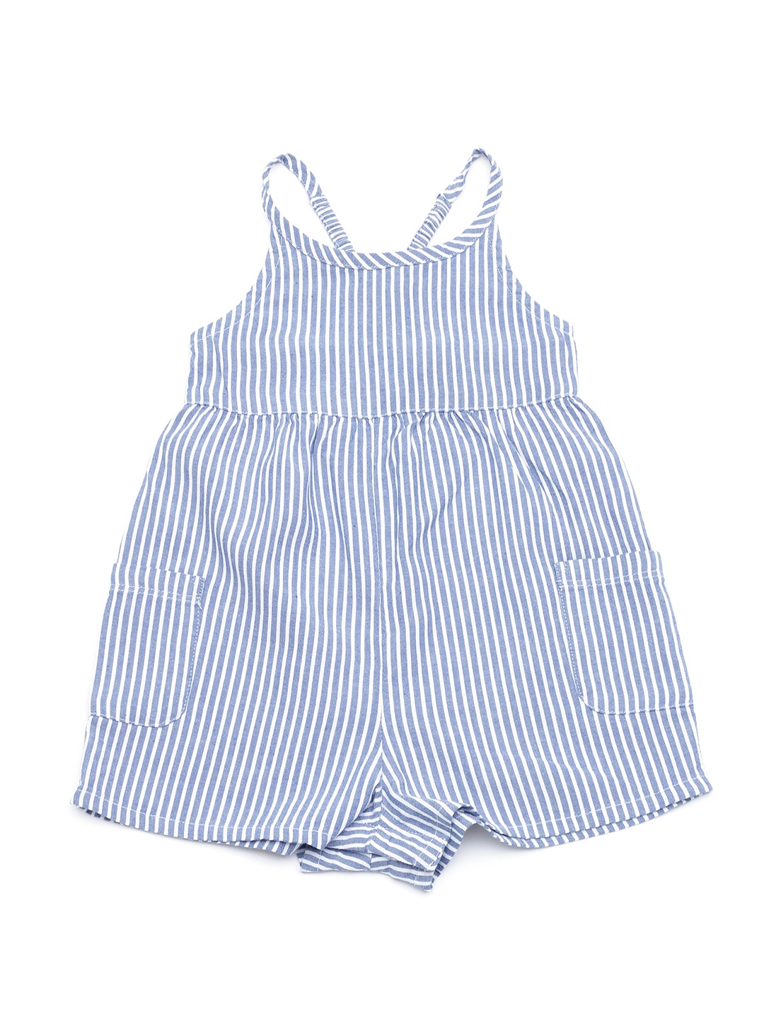

Lil Lollipop Girls Blue & White Striped Cotton Jumpsuit