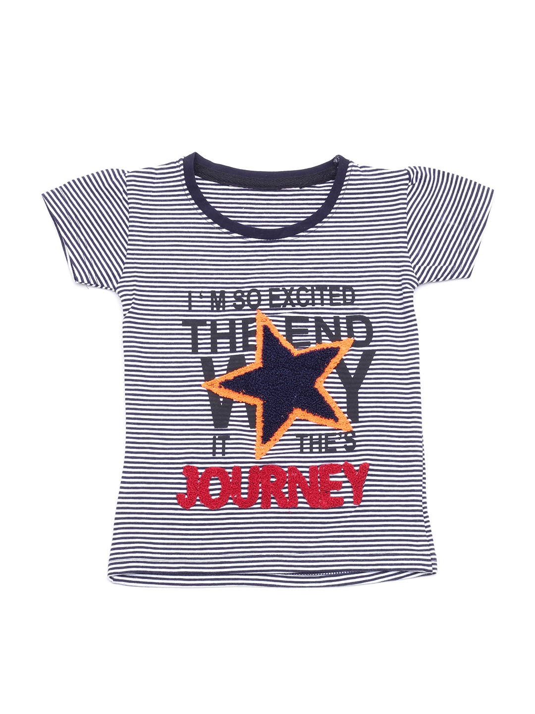 

Lil Lollipop Girls Navy Blue & White Cotton Striped Applique Top