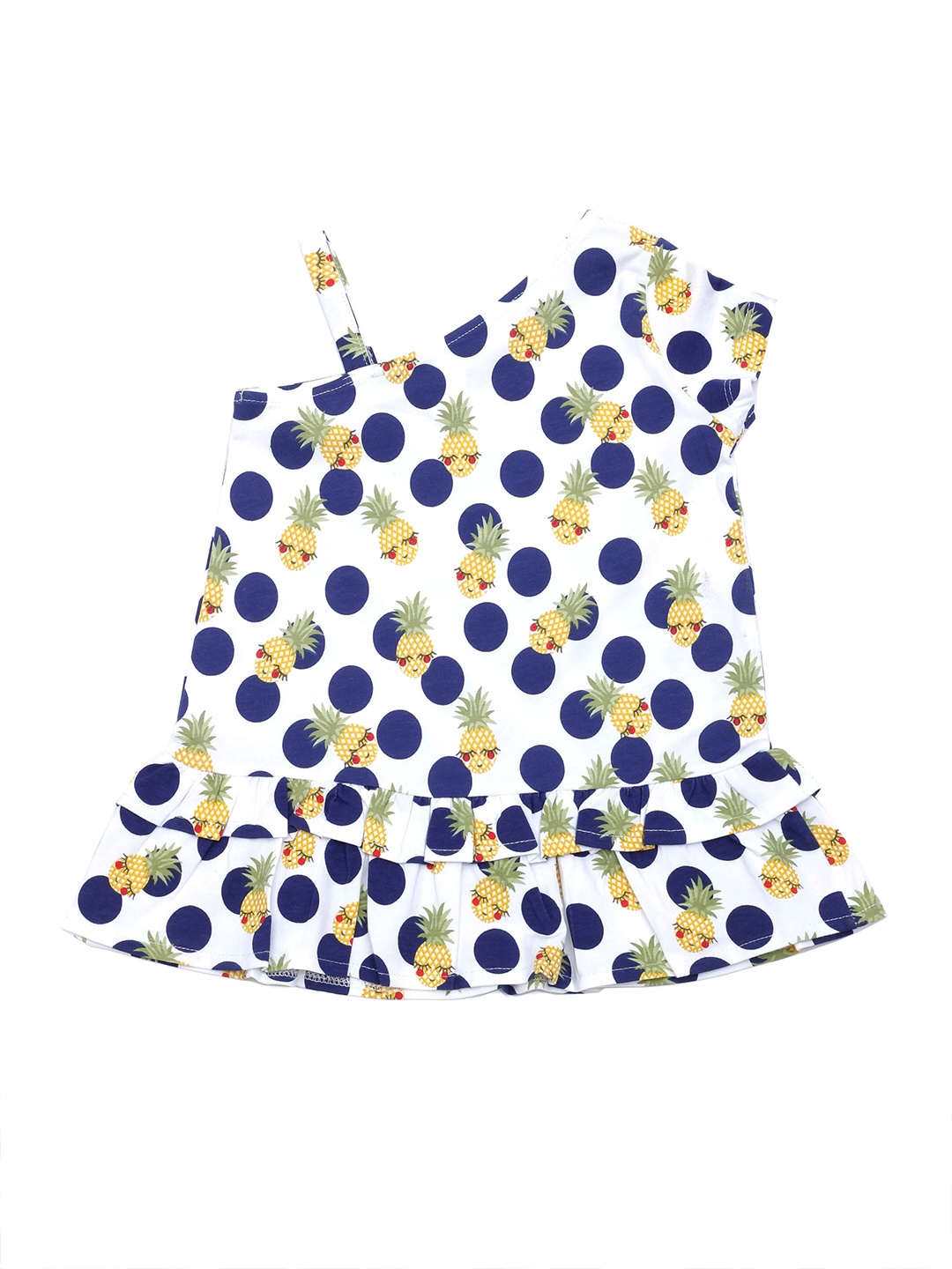 

Lil Lollipop White & Navy Blue Cotton Polka Dot Print Top