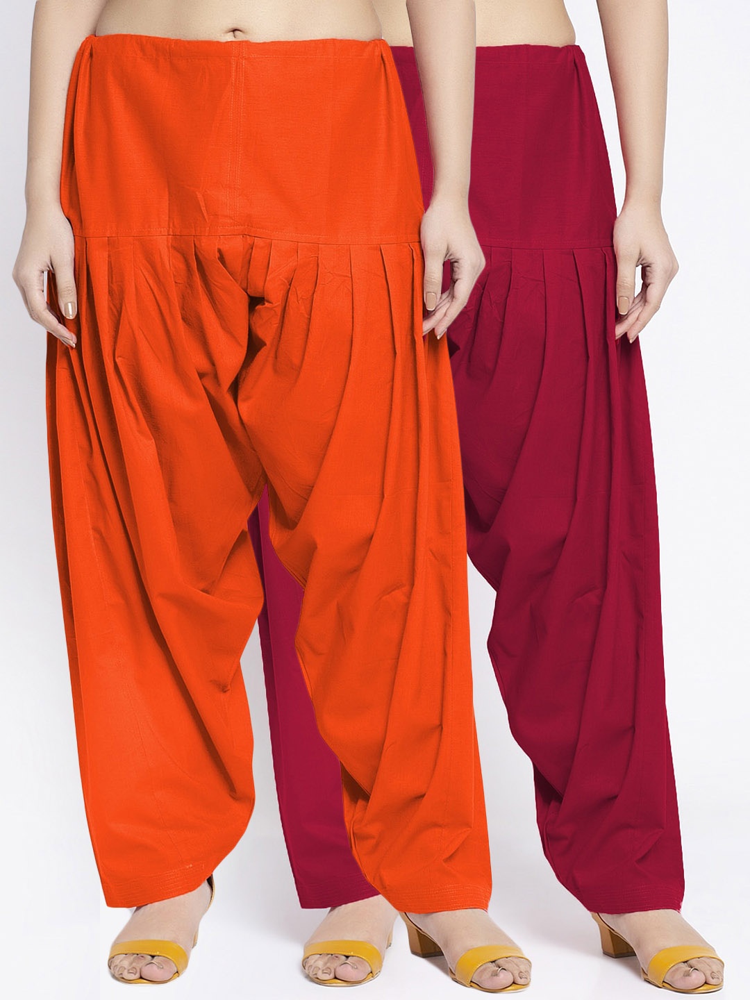 

Jinfo Women Pack Of 2 Orange & Maroon Solid Cotton Salwars