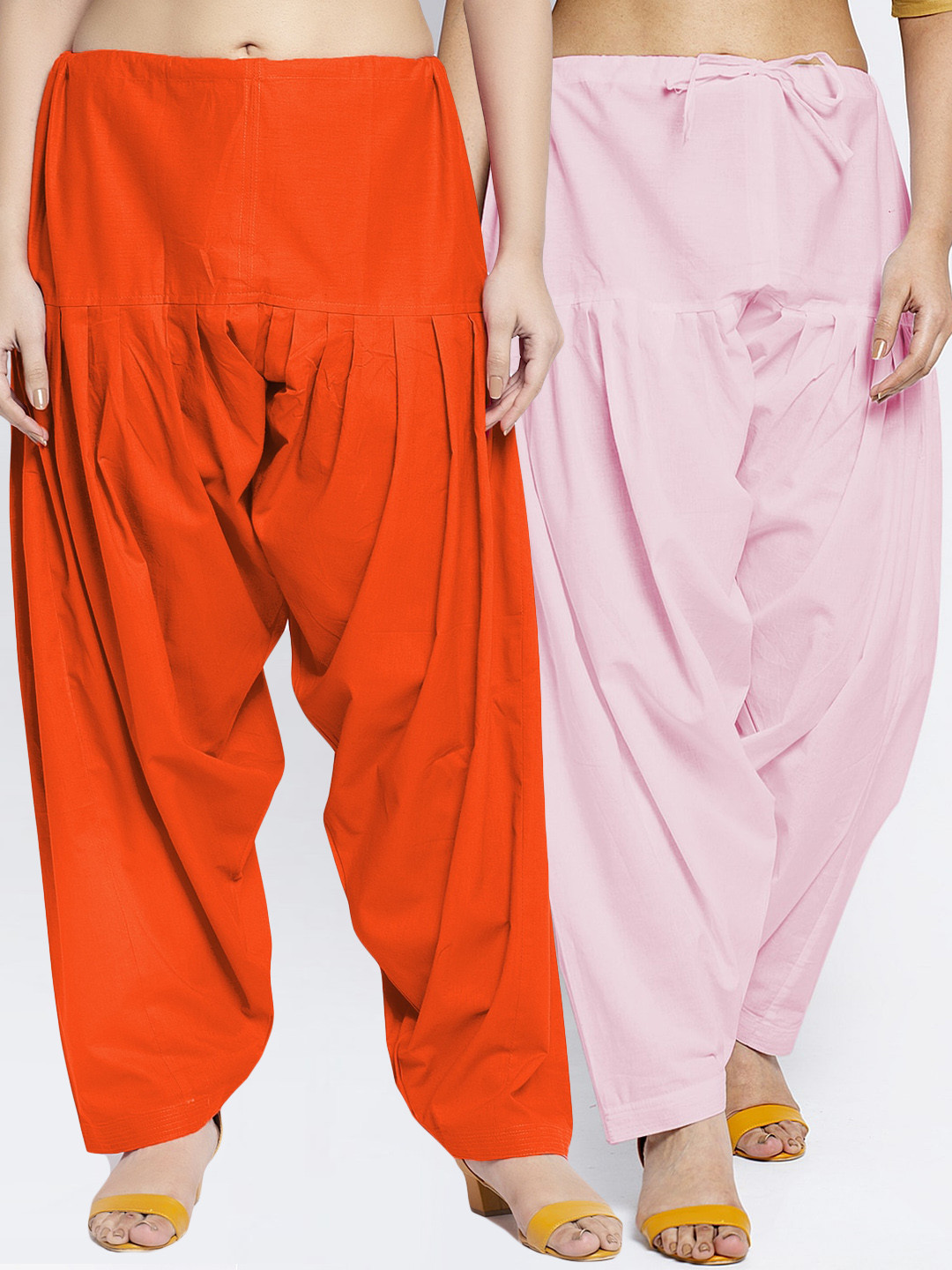 

Jinfo Women Pack Of 2 Solid Cotton Salwars, Orange