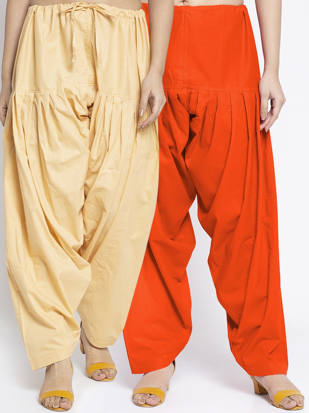 

Jinfo Women Orange & Camel Brown Pack Of 2 Solid Cotton Salwars