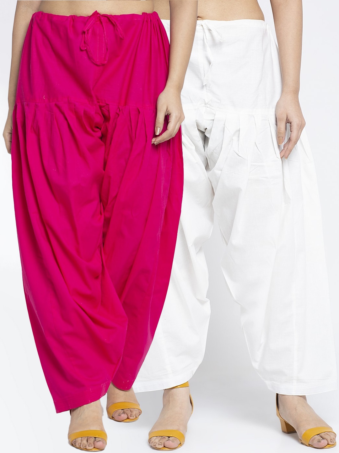 

Jinfo Women White & Pink Pack Of 2 Solid Cotton Salwars