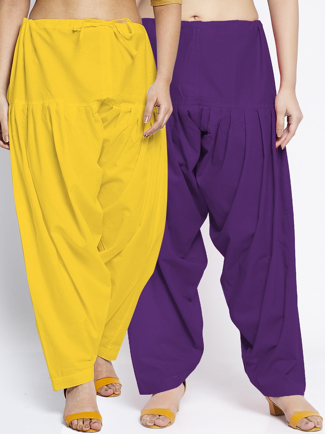 

Jinfo Women Yellow & Purple Pack of 2 Solid Cotton Salwar