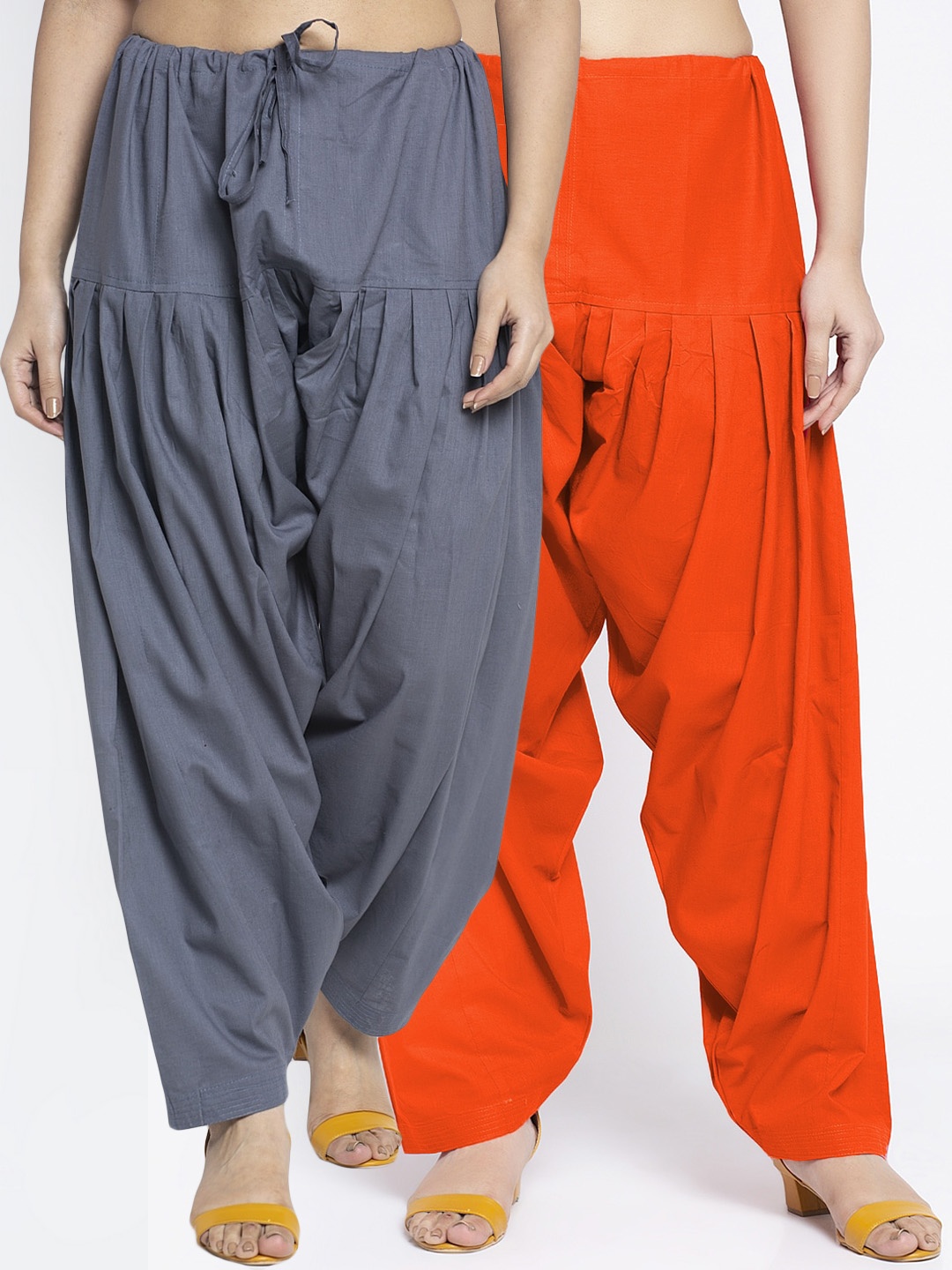 

Jinfo Women Orange & Grey Pack Of 2 Solid Cotton Salwar