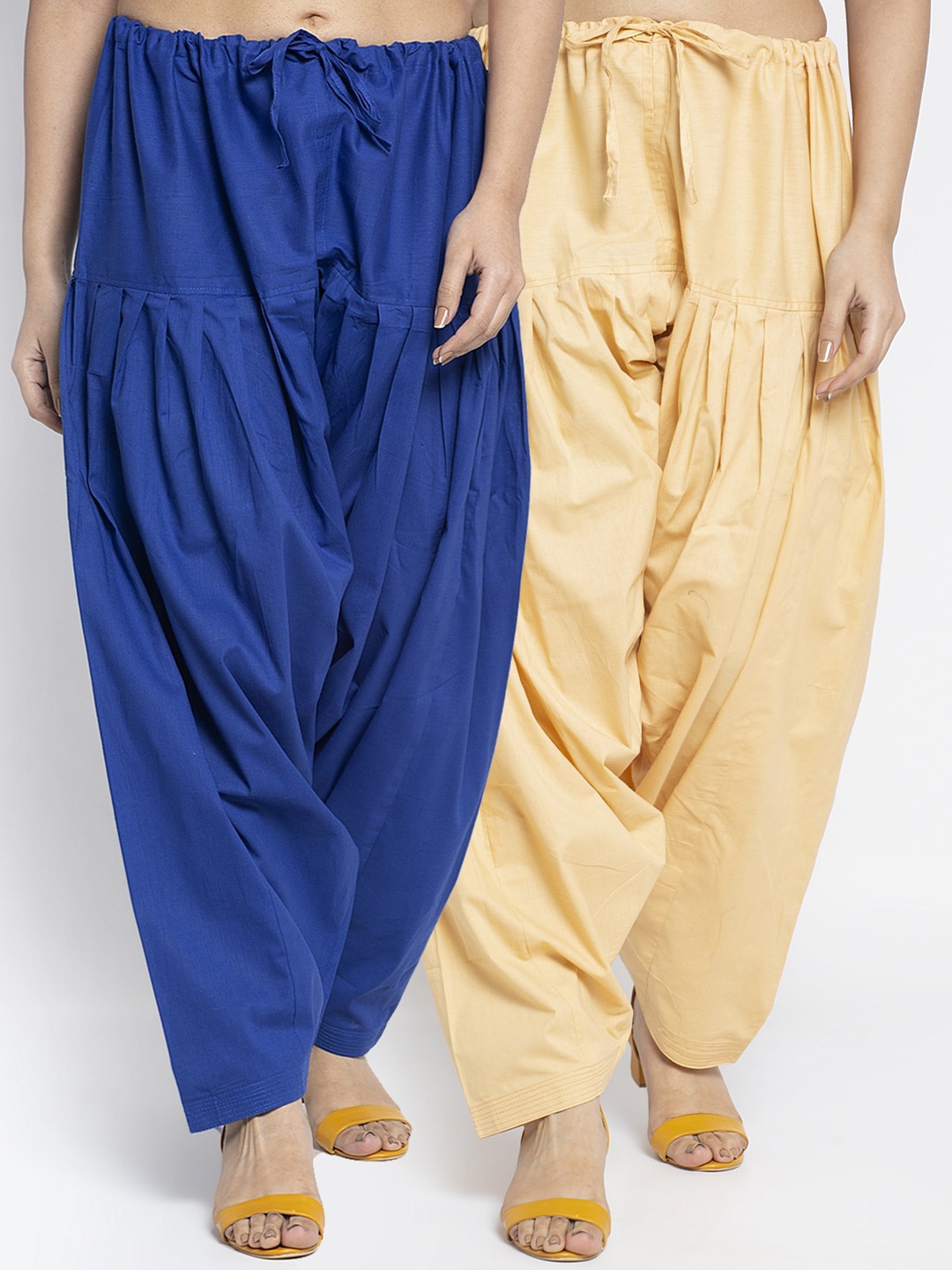 

Jinfo Women Pack Of 2 Blue & Beige Solid Pure Cotton Salwars