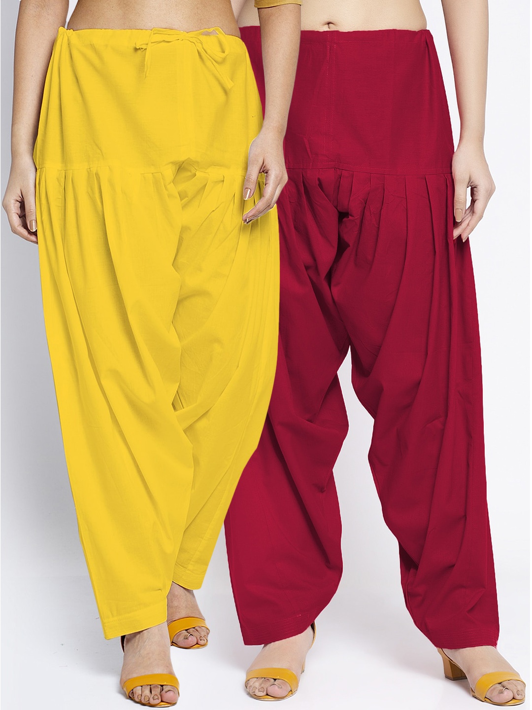 

Jinfo Women Yellow & Maroon Solid Cotton Salwar Pack Of 2