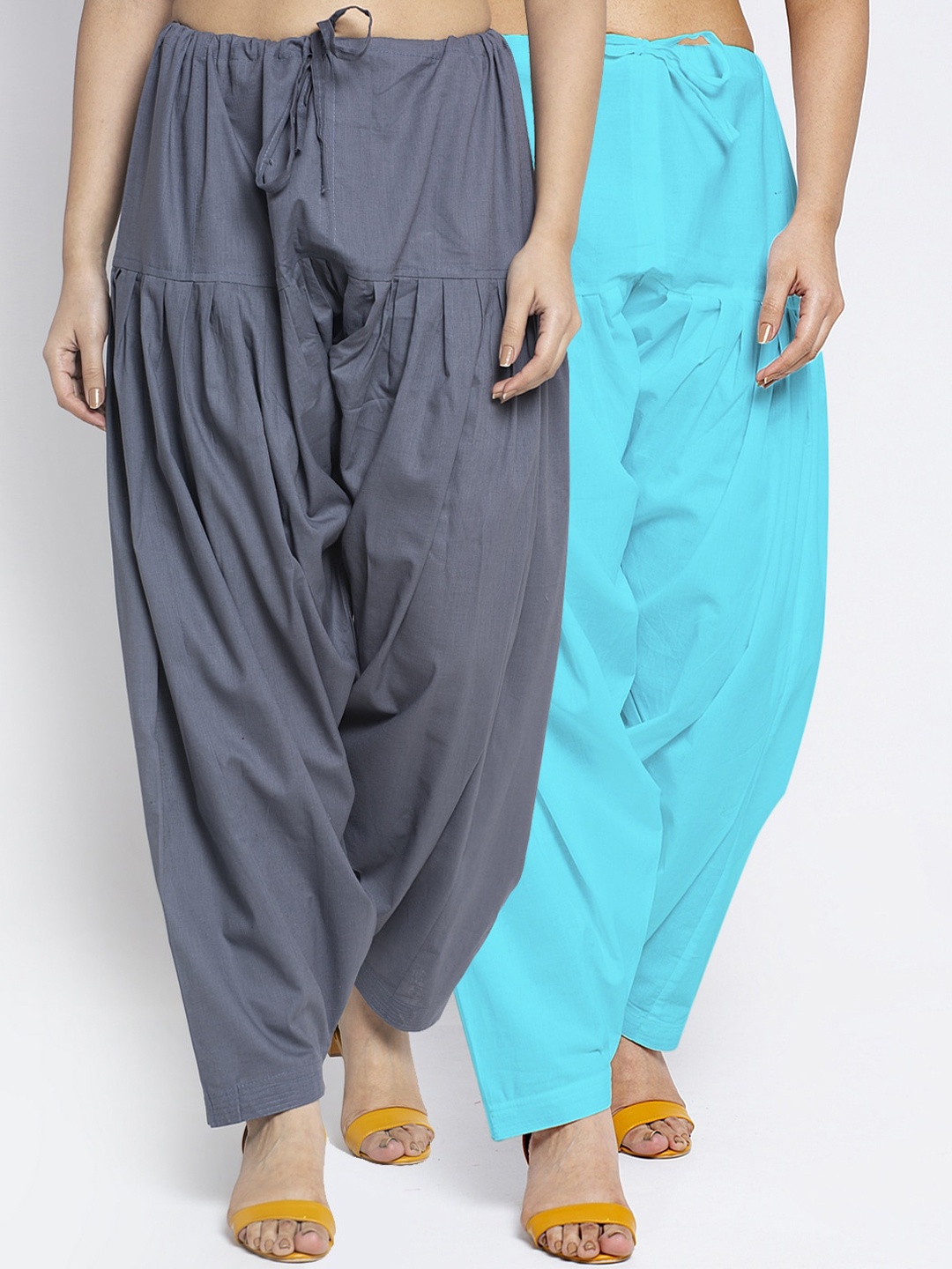 

Jinfo Women Set of 2 Solid Loose Fit Pure Cotton Salwars, Grey