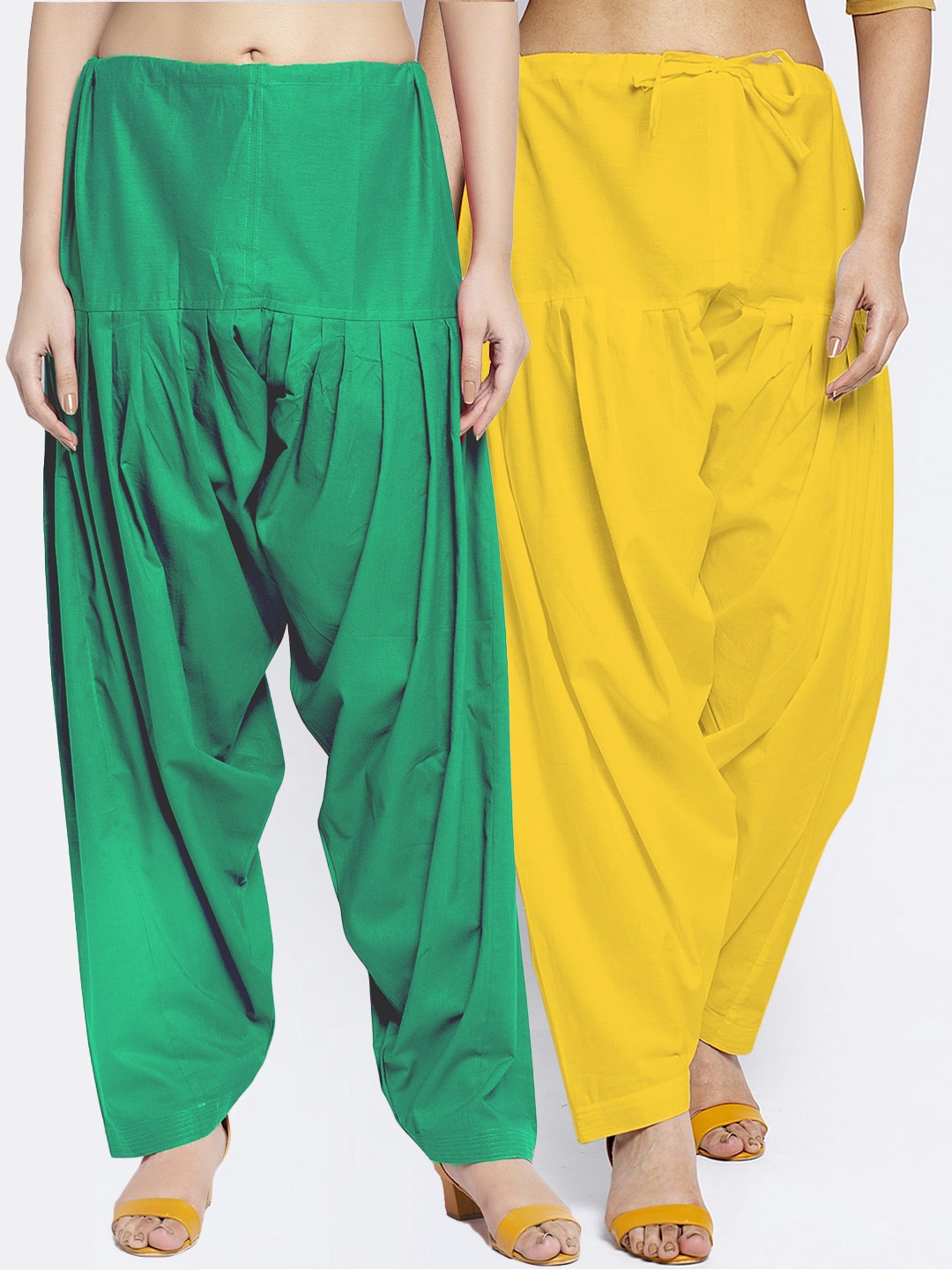 

Jinfo Women Set of 2 Yellow & Green Solid Cotton Salwar