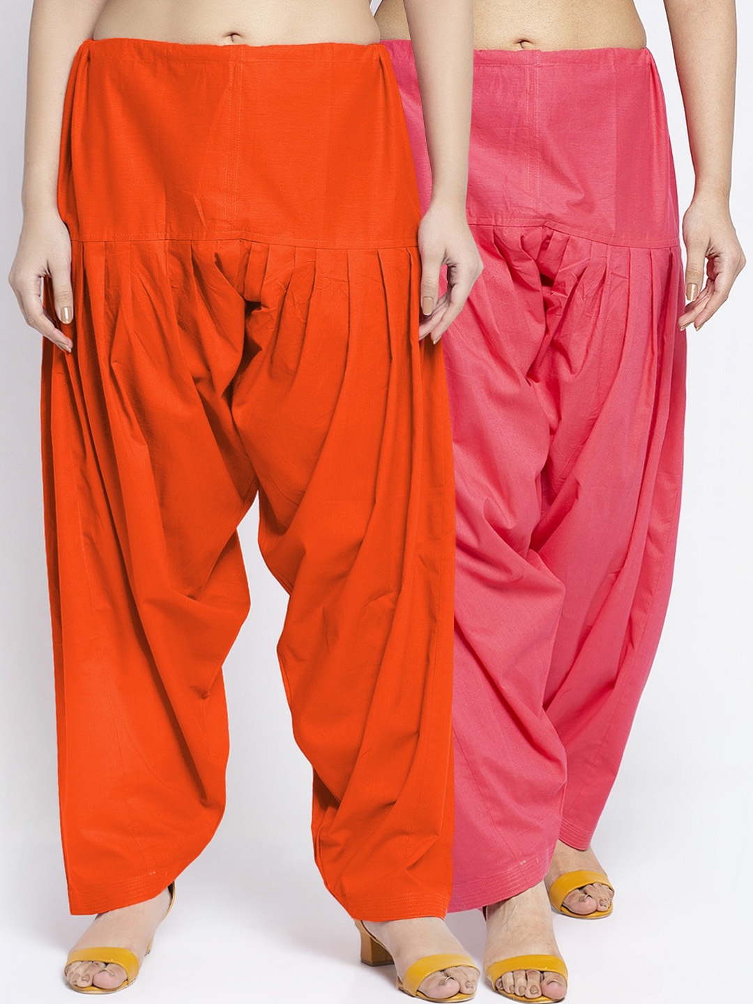 

Jinfo Women Orange & Pink Pack Of 2 Solid Cotton Salwars