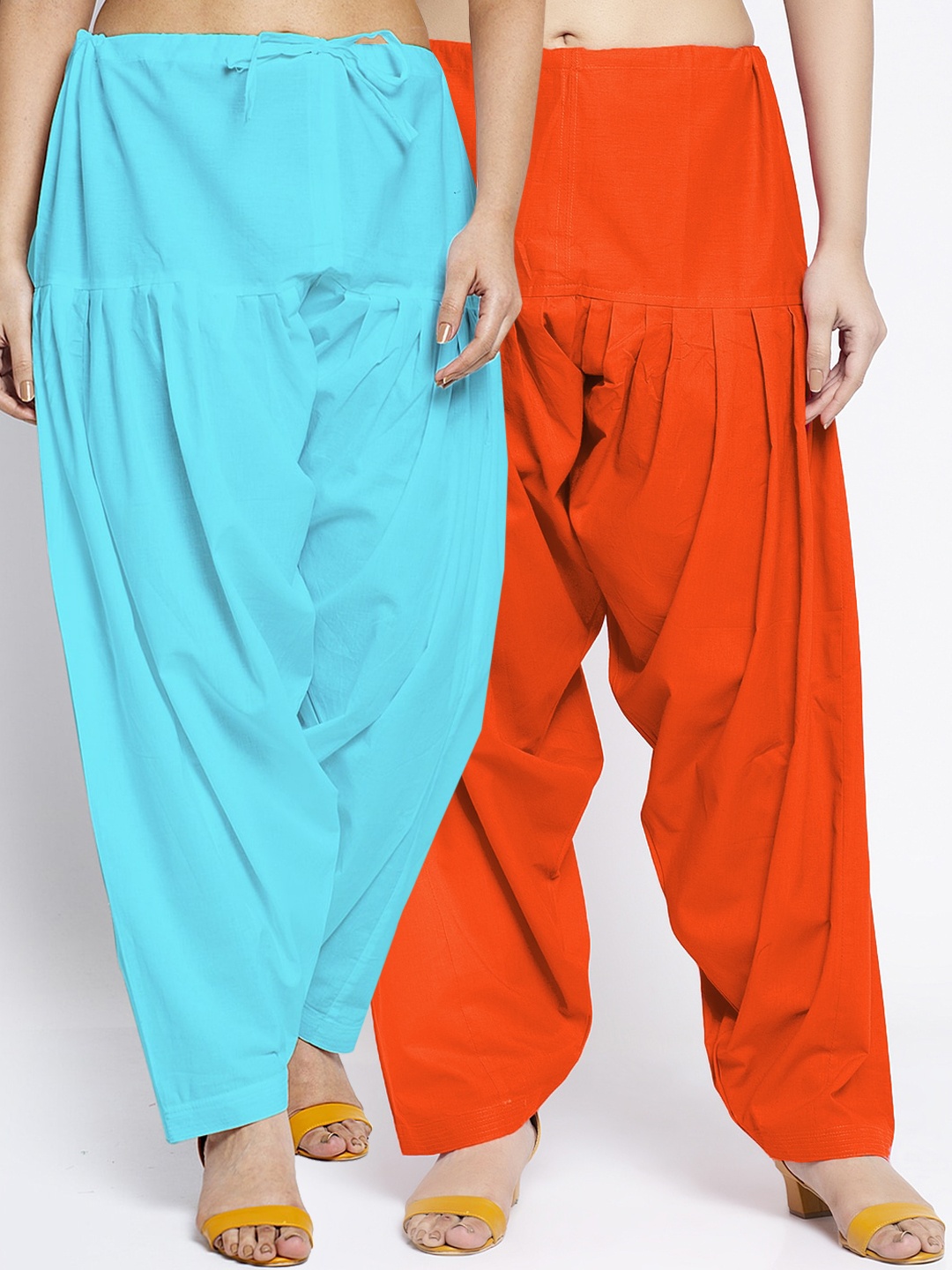 

Jinfo Women Pack of 2 Solid Pure Cotton Loose Fit Salwars, Orange