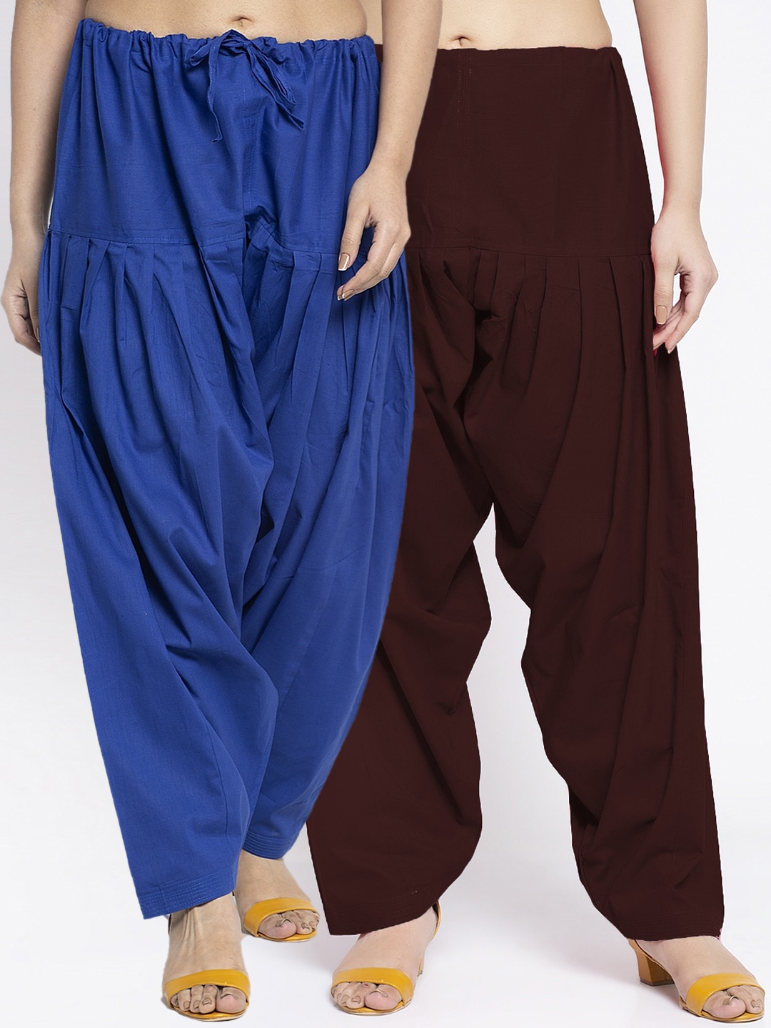 

Jinfo Women Pack Of 2 Blue & Brown Loose Fit Solid Cotton Salwar