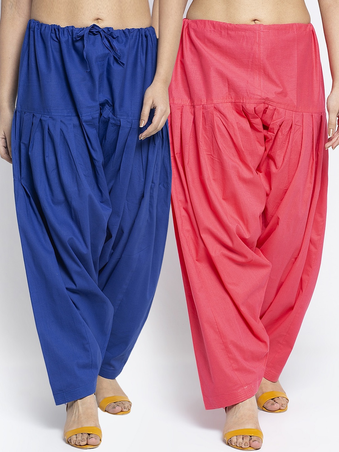 

Jinfo Women Pack of 2 Solid Cotton Loose Fit Cotton Salwar, Blue