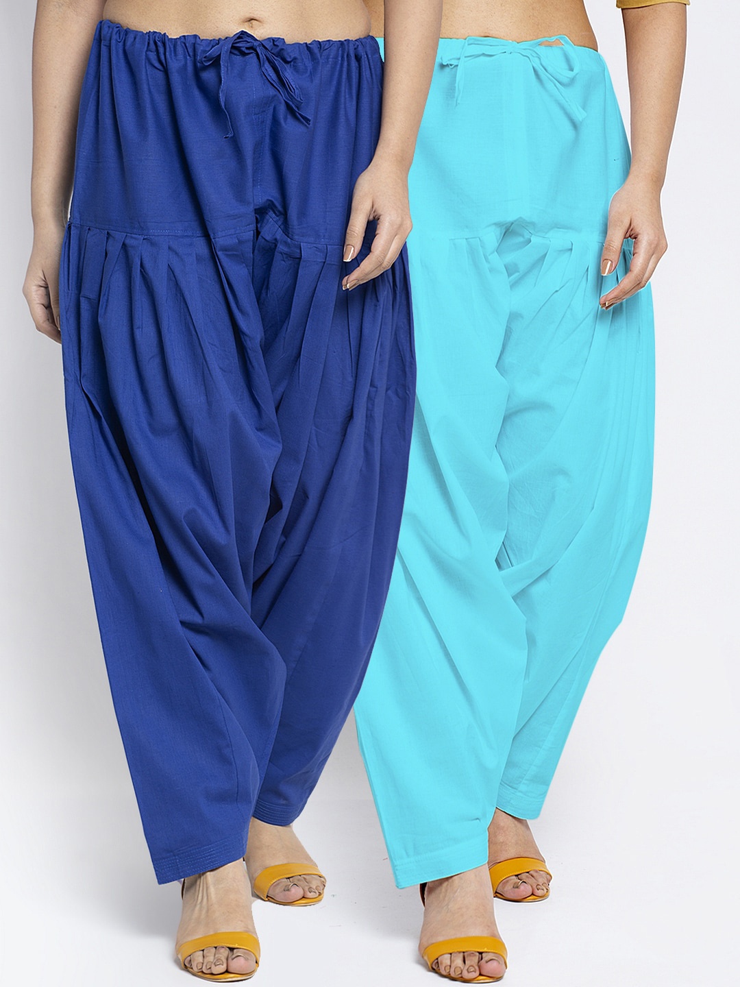 

Jinfo Women Blue & Sea Green Set of 2 Solid Loose Fit Cotton Salwar