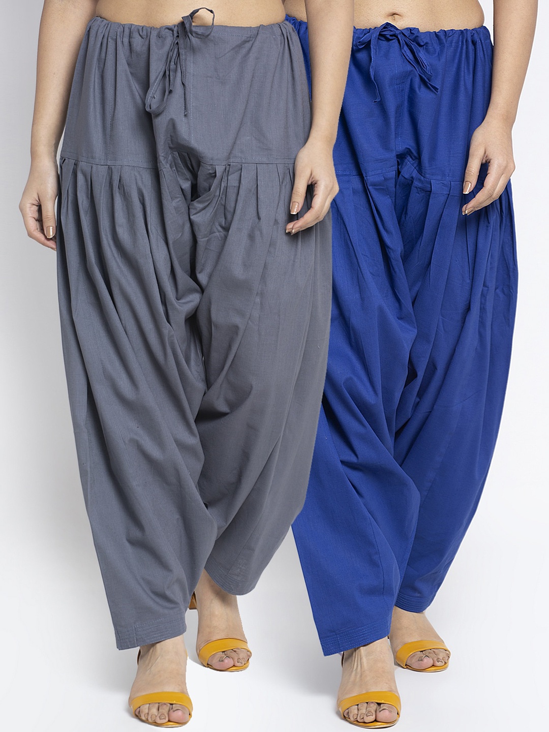 

Jinfo Women Grey & Blue Pack Of 2 Solid Pure Cotton Loose-Fit Salwar