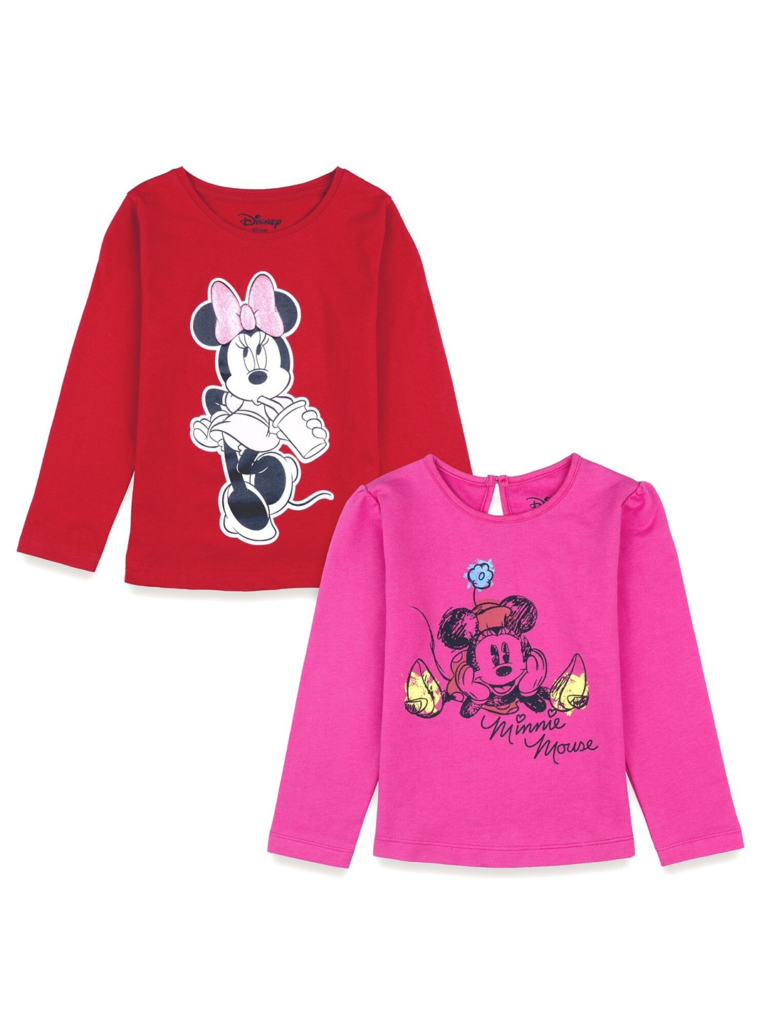 

Disney Girls Red & Pink Pack Of 2 Printed Cotton T-shirt