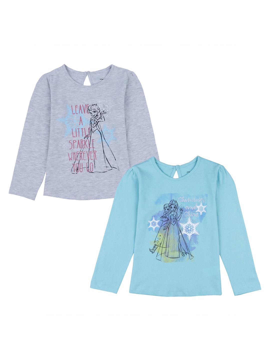 

Disney Girls Pack Of 2 Printed Pure Cotton T-shirts, Grey