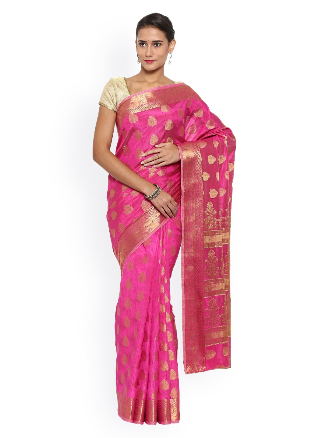 

MIMOSA Pink Kanjeevaram Style Tussar & Art Silk Traditional Saree
