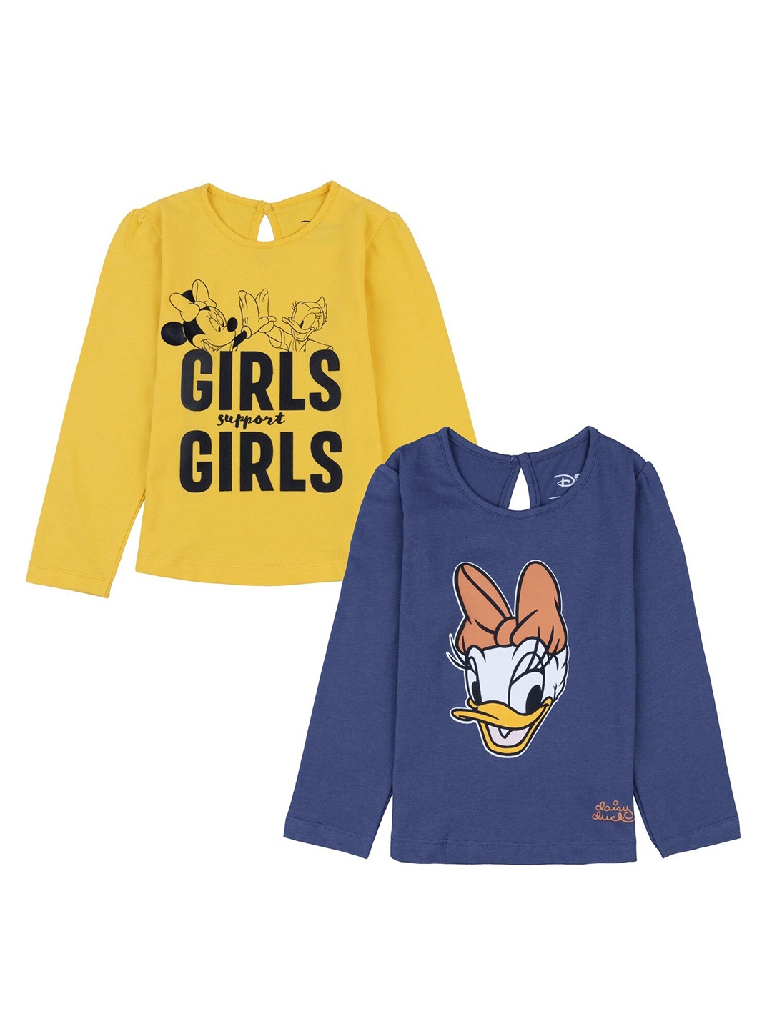 

Disney Girls Pack Of 2 Blue & Yellow Typography Printed Pure Cotton T-shirts