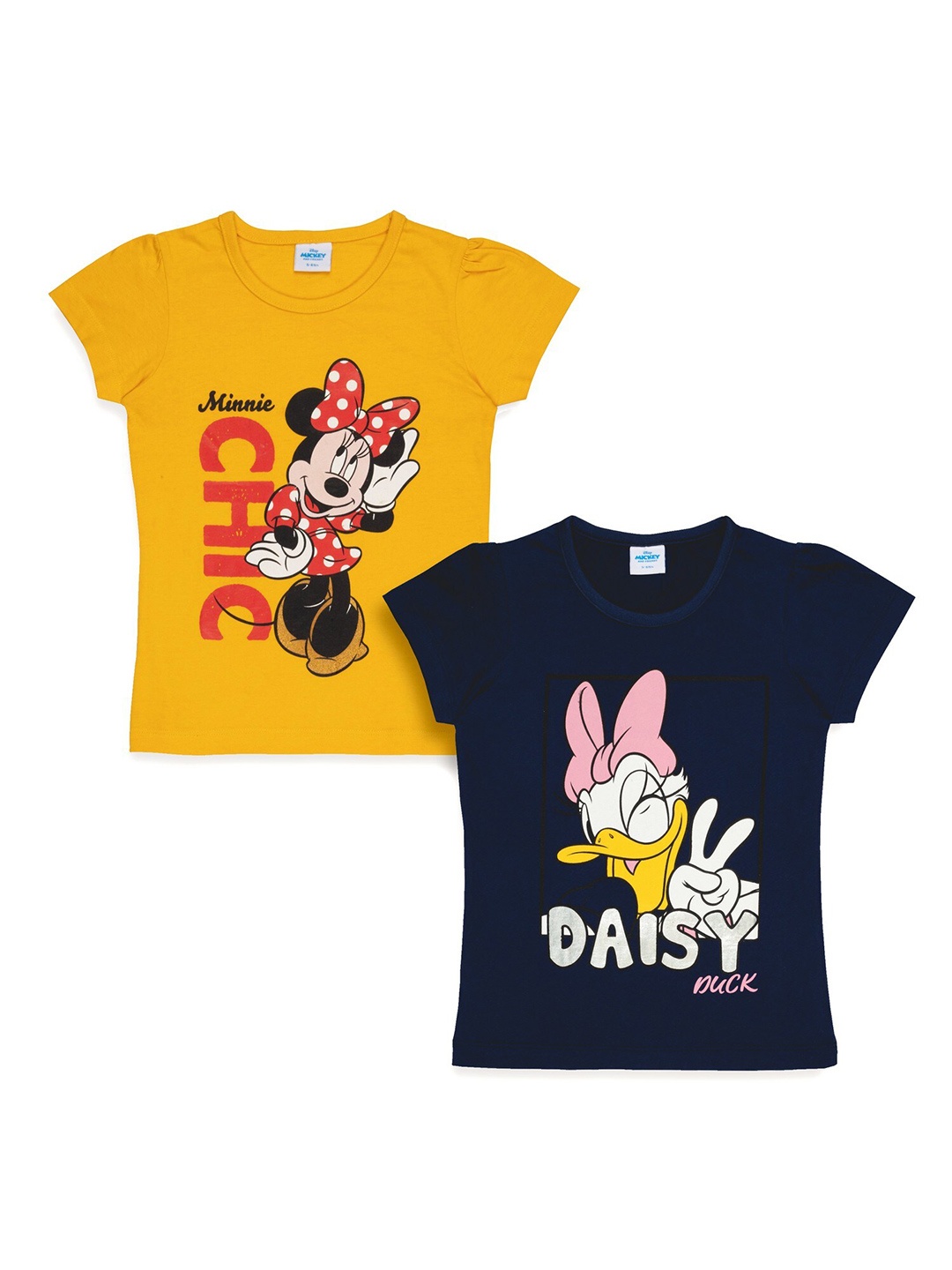 

Disney Girls Pack Of 2 Yellow & Blue Printed Pure Cotton T-shirt