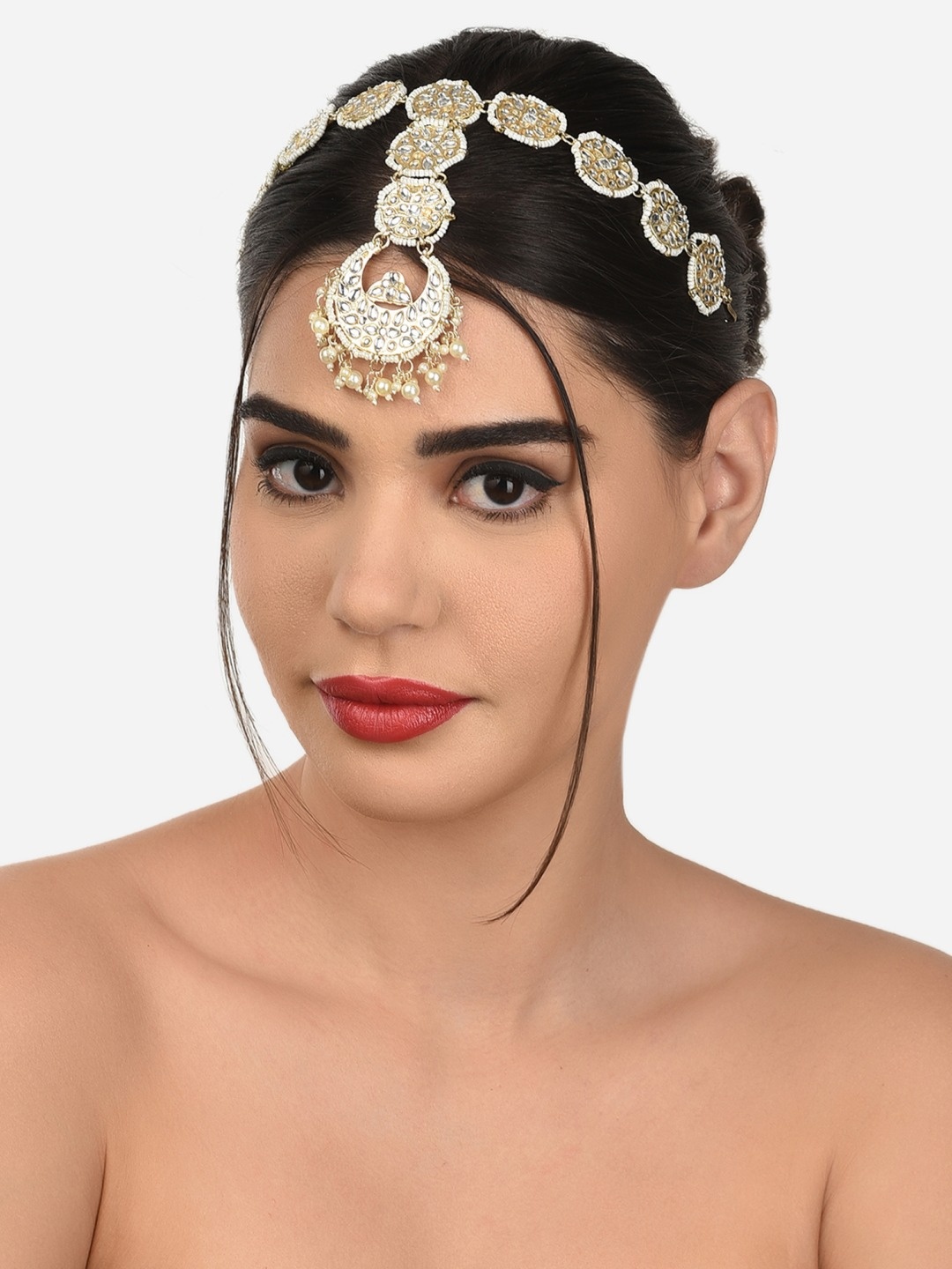 

Zaveri Pearls Gold-Plated White & Cream-Toned Kundan-Studded Mathapatti