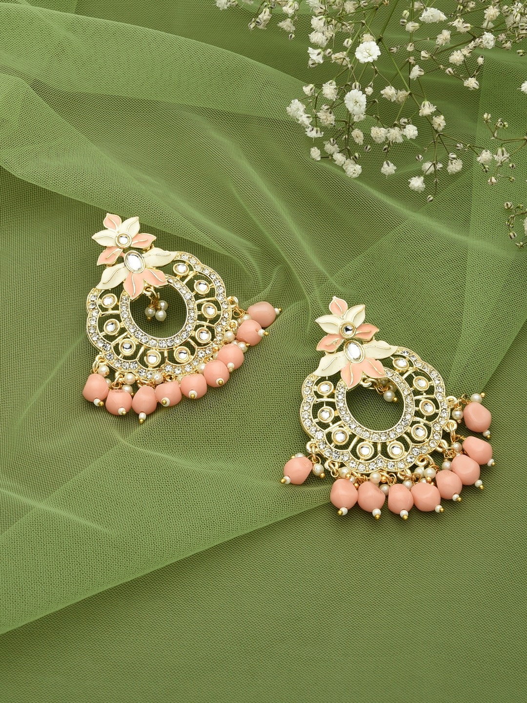 

Zaveri Pearls Peach-Coloured Contemporary Drop Earrings
