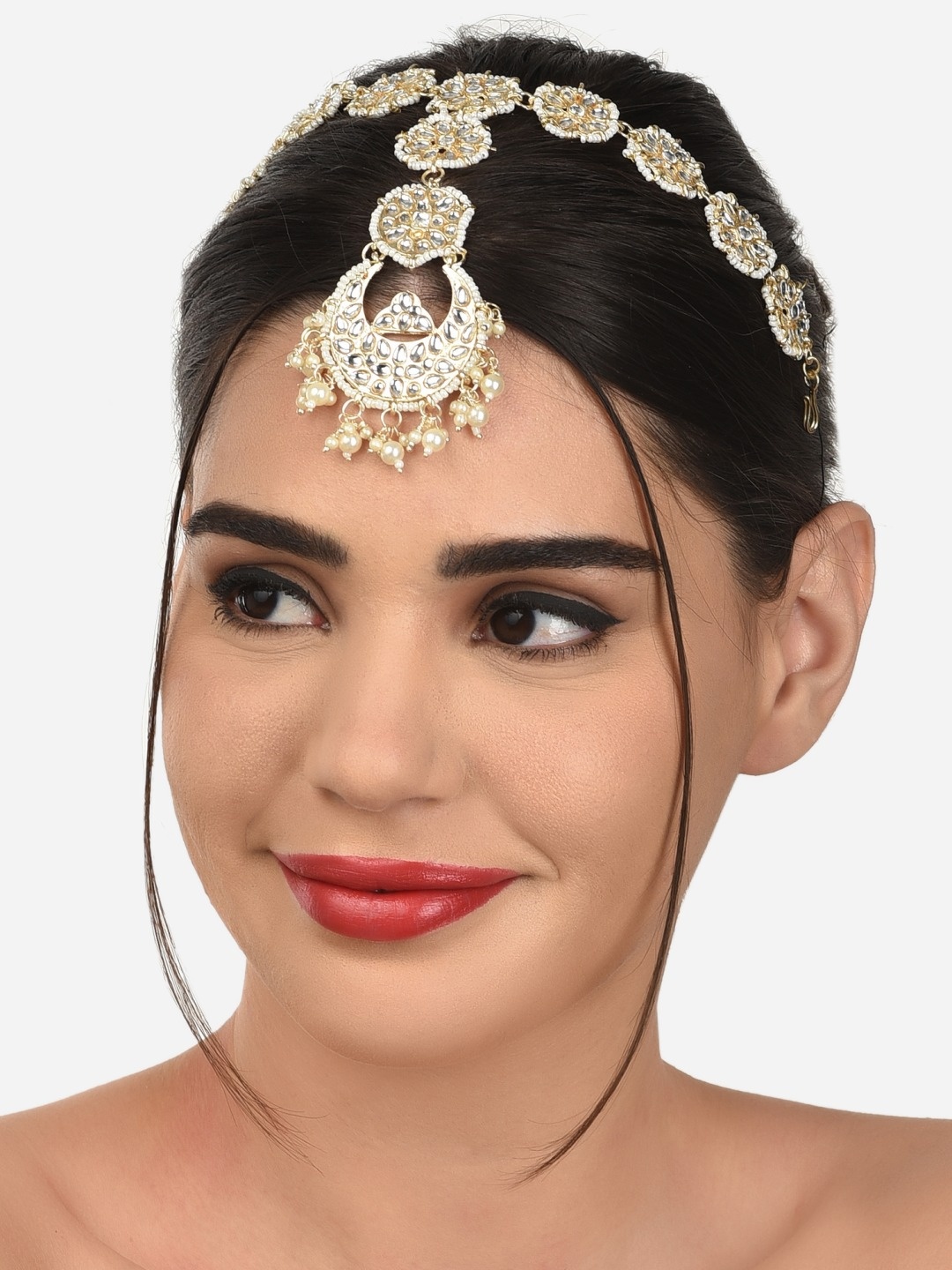 

Zaveri Pearls Gold-Plated Kundan Studded & Beaded Mathapatti