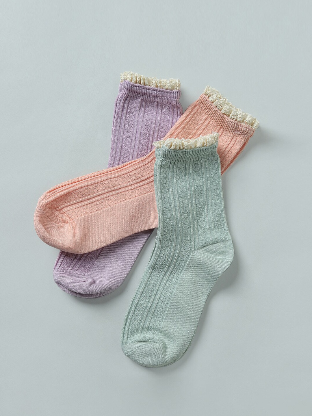 

ONLY Women Pack Of 3 Solid Cotton Above Ankle-Length Socks, Peach