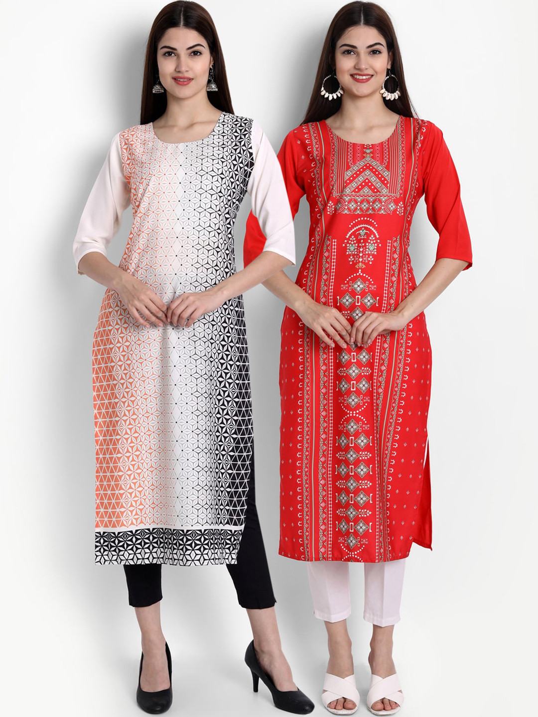 

Ethnic basket Women Multicoloured Ethnic Motifs Printed Flared Sleeves Thread Work Crepe Kurta, Multi