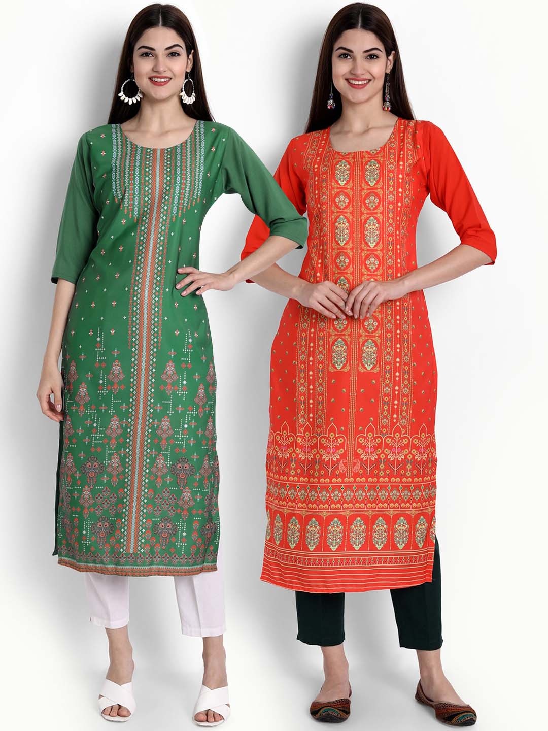

Ethnic basket Women Pack of 2 Printed Crepe Kurta, Green