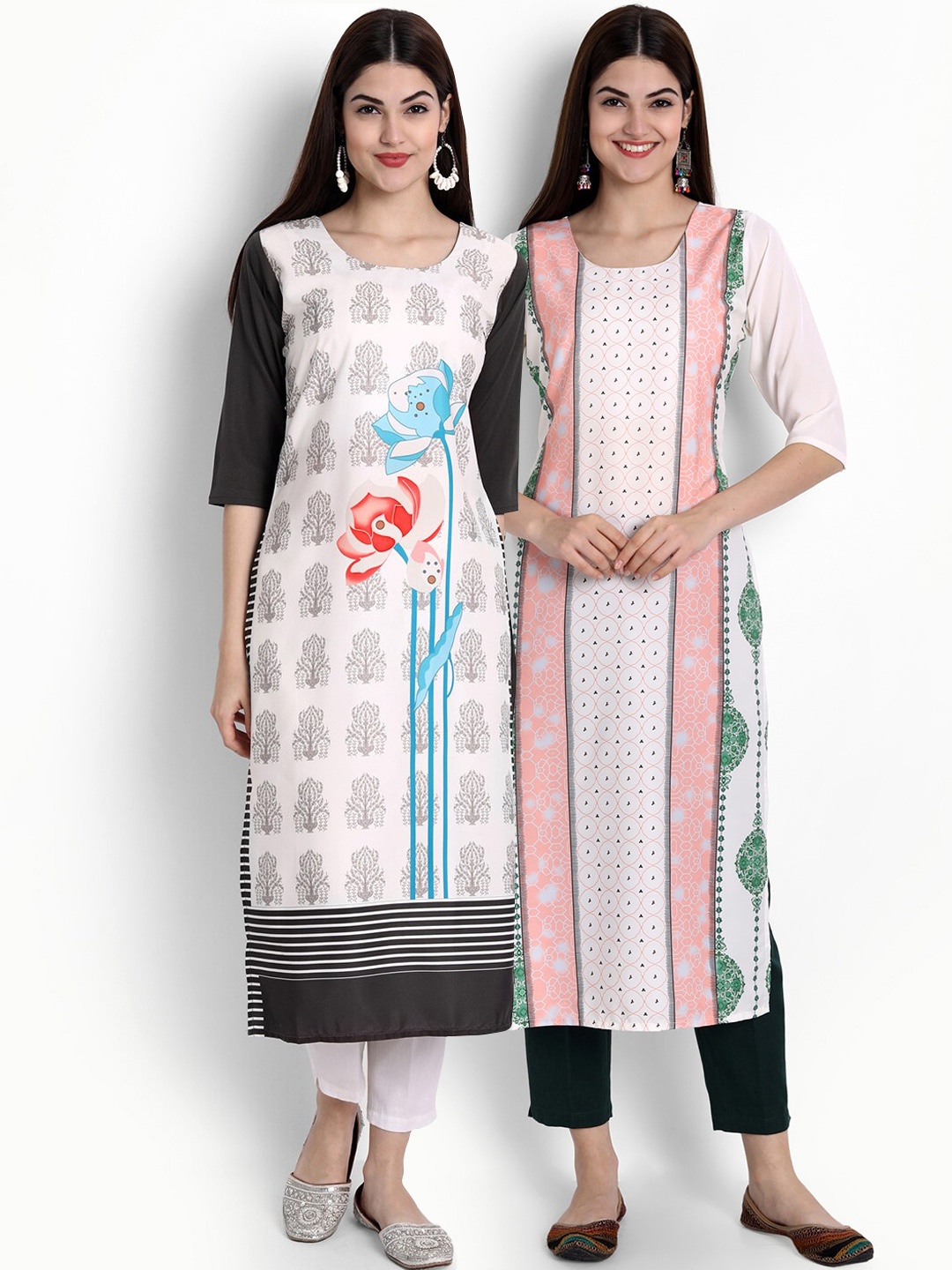 

Ethnic basket Women Pack of 2 Digital Printed Straight Kurtas, White