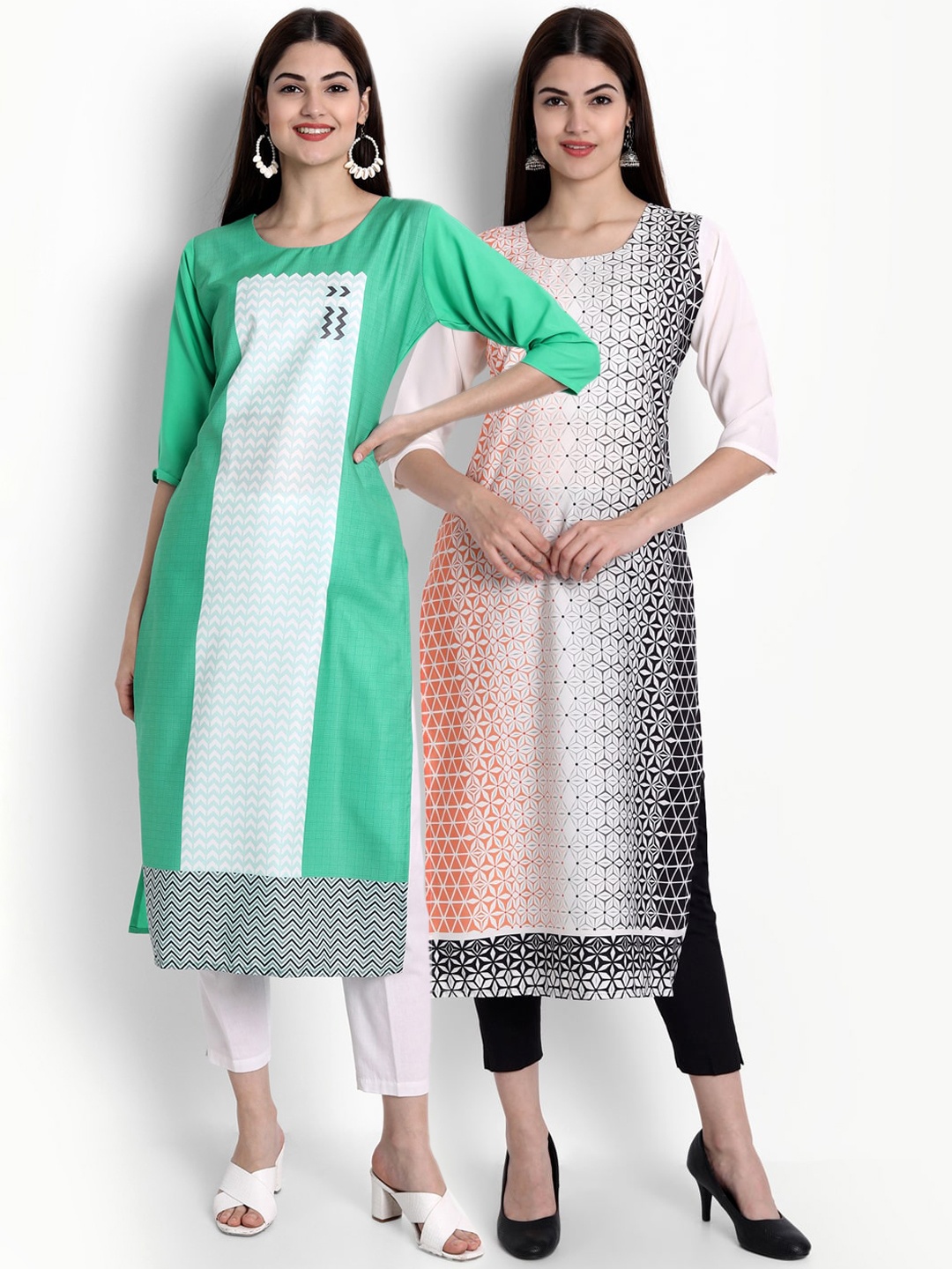 

Ethnic basket Women Pack of 2 Multicoloured Geometric Printed Crepe Kurta, Multi