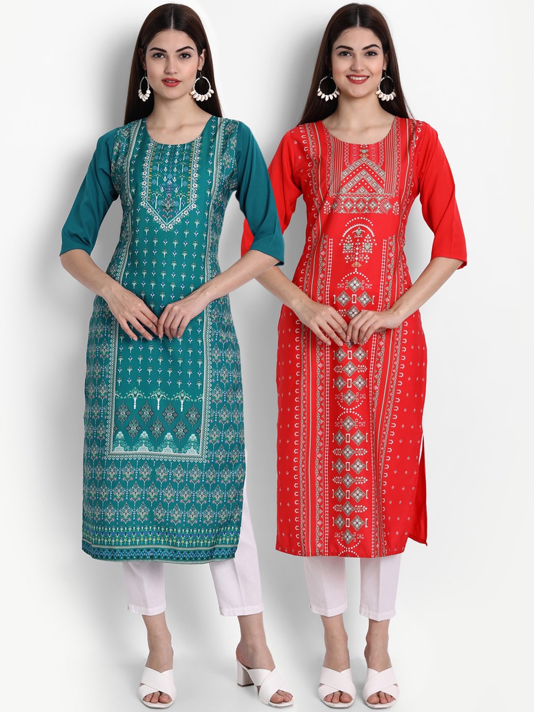 

Ethnic basket Women Multicoloured Set of 2 Printed Crepe Kurta, Multi