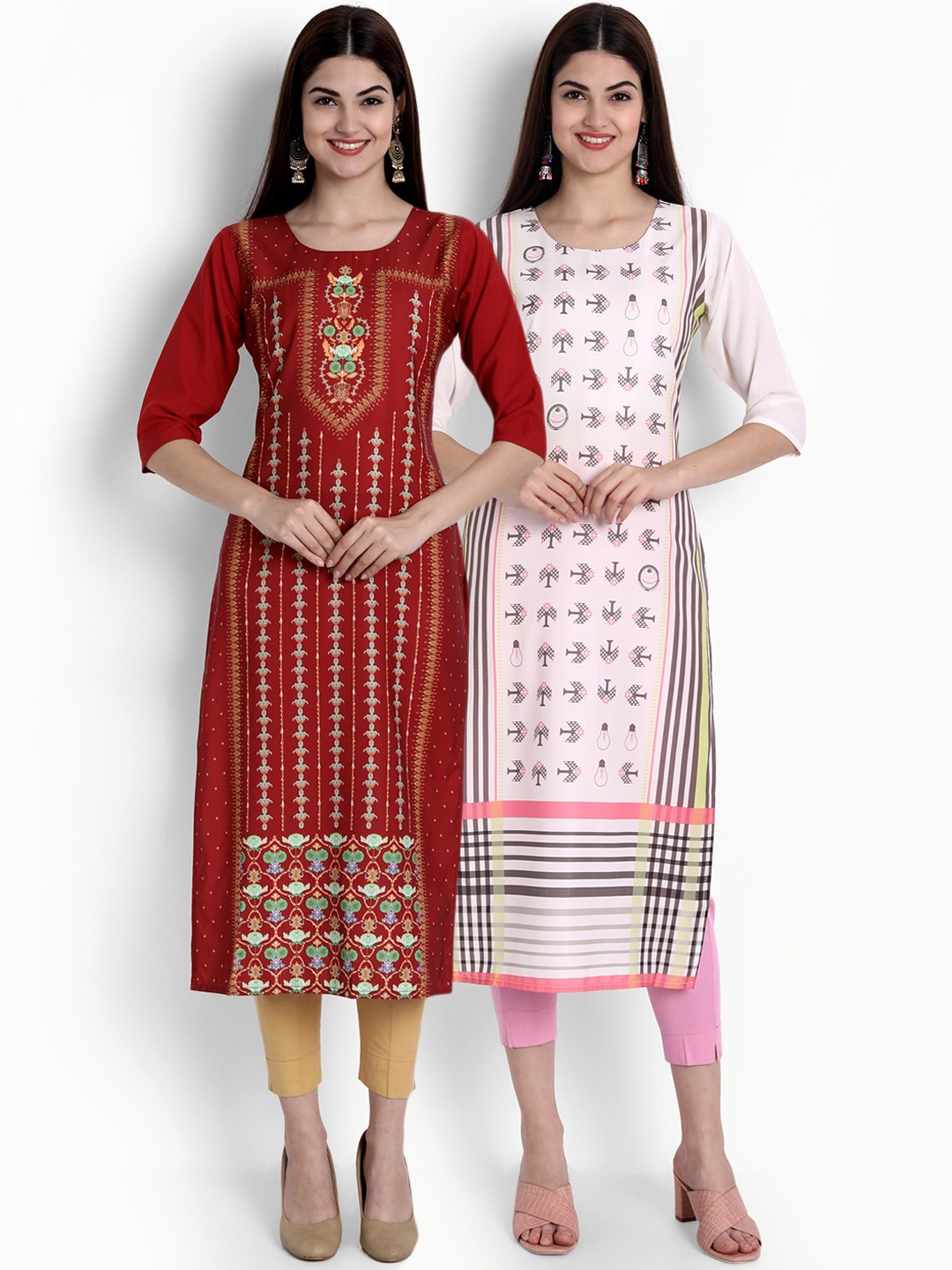 

Ethnic basket Women Pack of 2 Ethnic Motifs Printed Crepe Kurta, Maroon