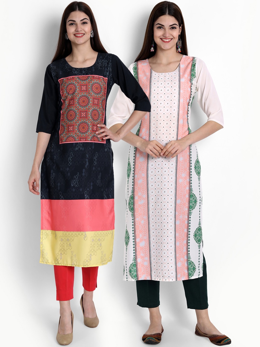 

Ethnic basket Women Pack of 2 Ethnic Motifs Printed Crepe Kurta, Blue