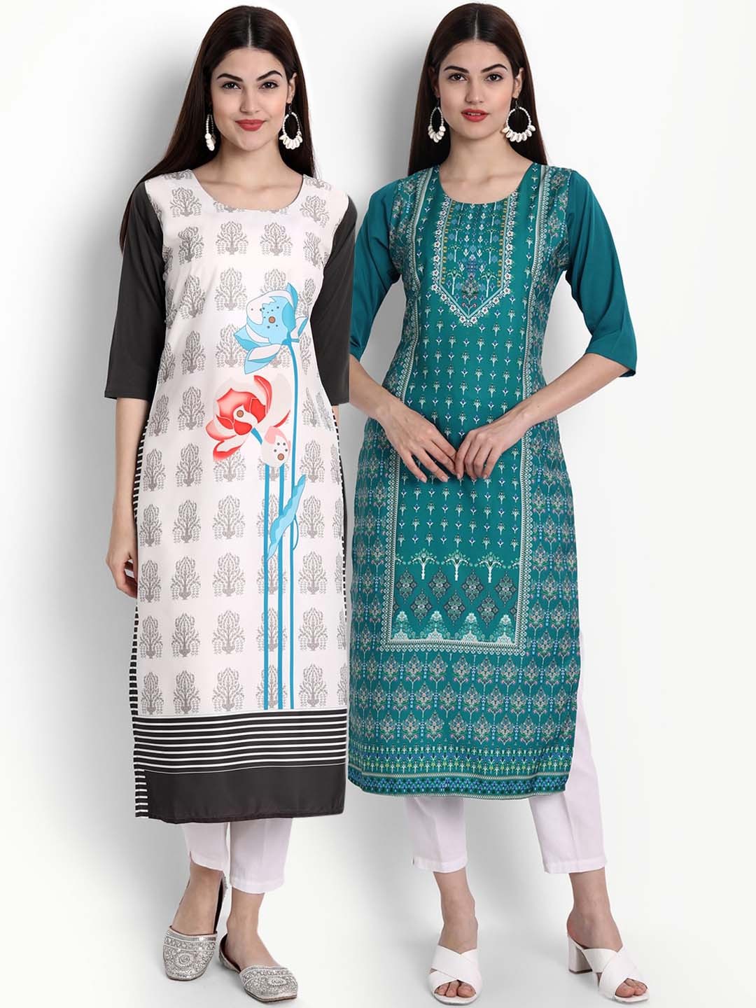 

Ethnic basket Women Multicoloured Set of 2 Ethnic Motifs Printed Crepe Kurta, Multi