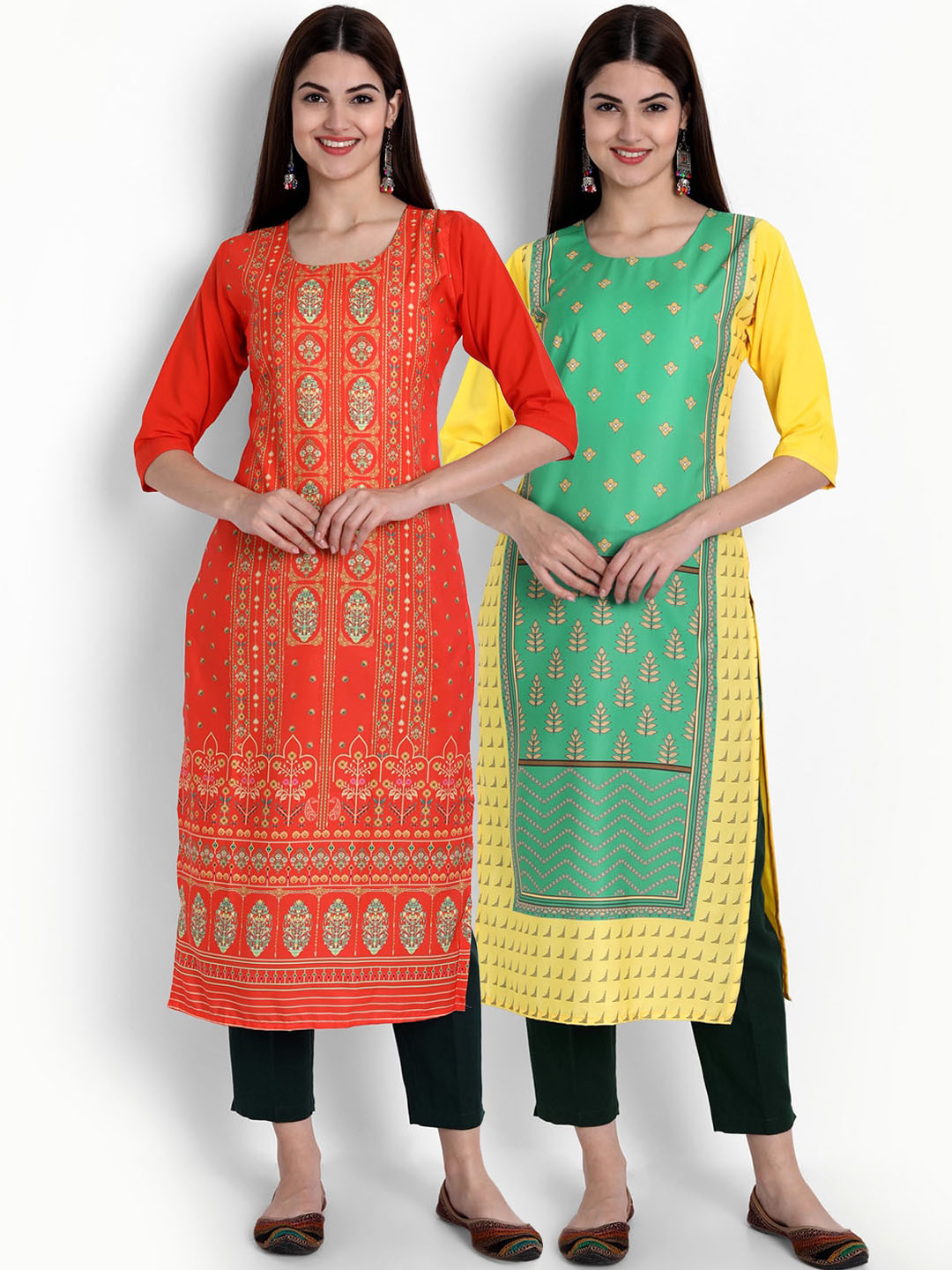 

Ethnic basket Women Pack of 2 Multicoloured Ethnic Motifs Printed Crepe Kurta, Multi