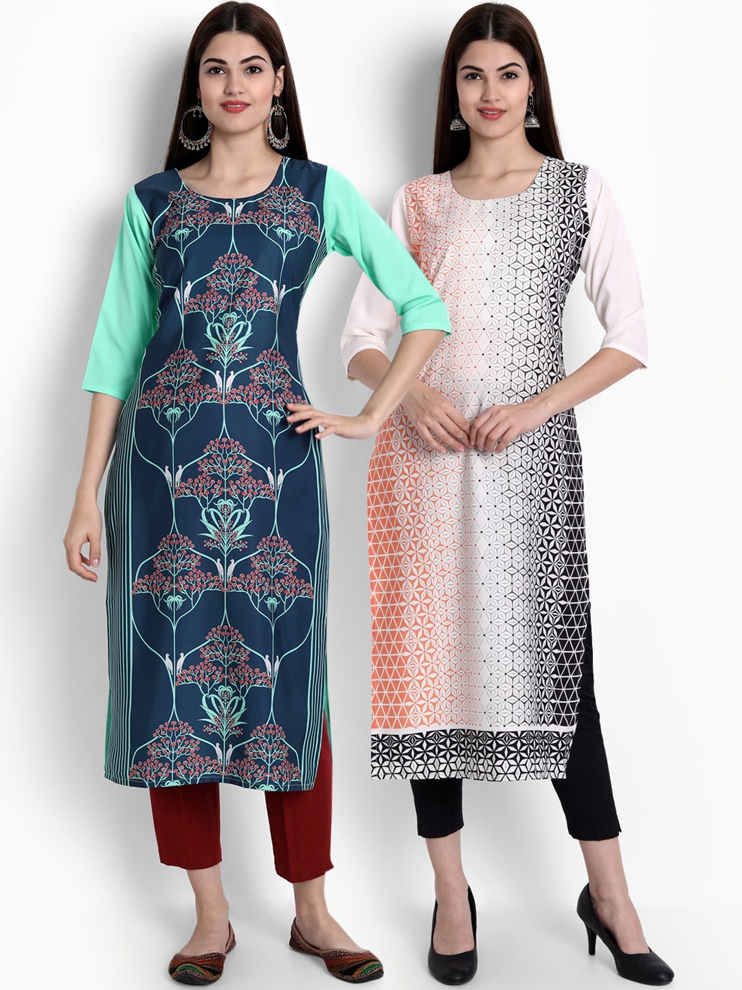 

Ethnic basket Women Pack of 2 Digital Printed Straight Kurtas, Blue
