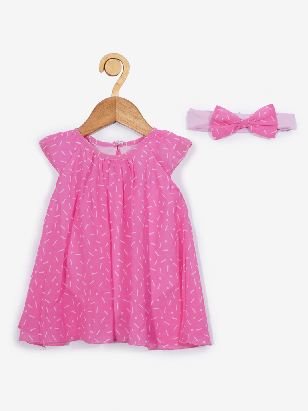 Creative Kids Girls Pink Floral Georgette A-Line Dress with a Hairband
