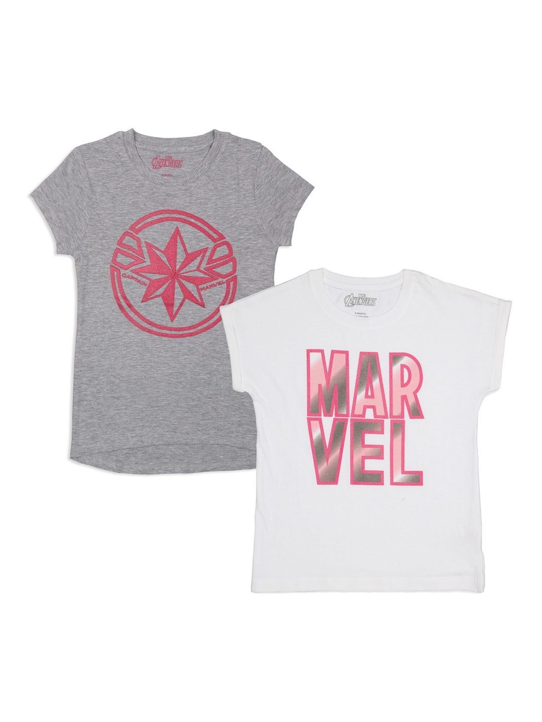 

Marvel Girls Grey & White Pack Of 2 Striped Pure Cotton T-shirt