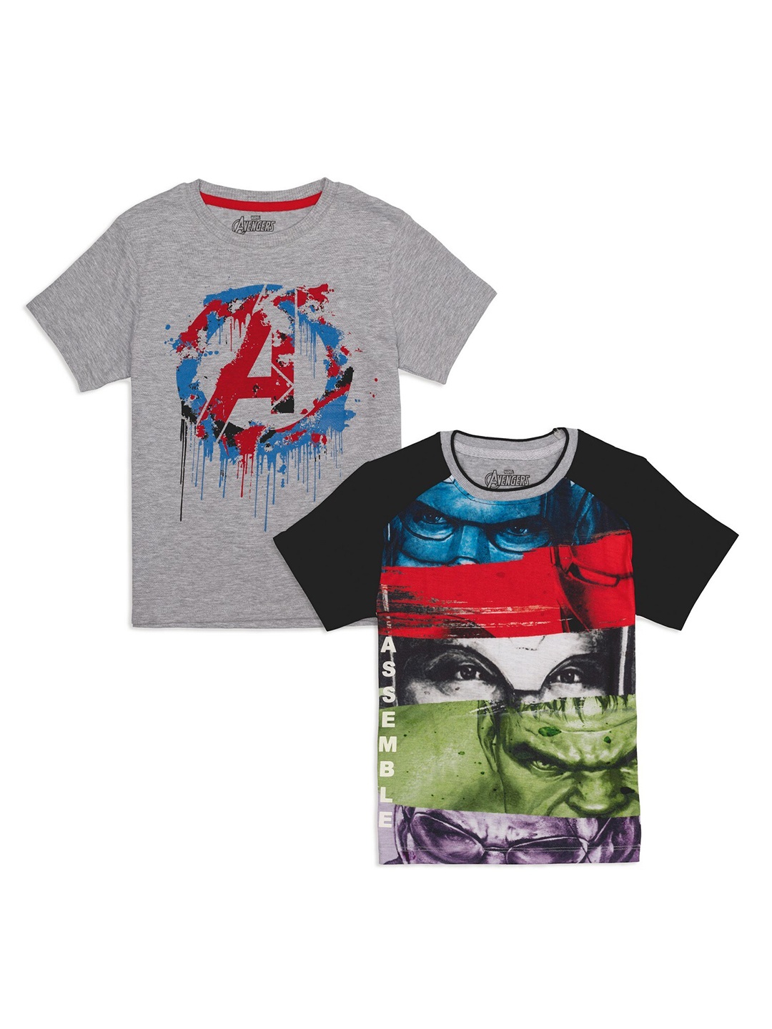 

Marvel Boys Pack Of 2 Grey & Black Avengers Printed Pure Cotton T-shirt