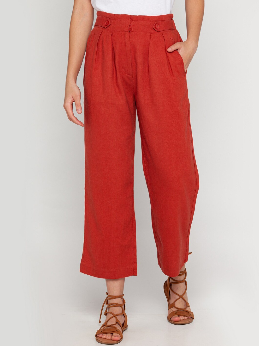 

Zink London Women Red High-Rise Pleated Trousers