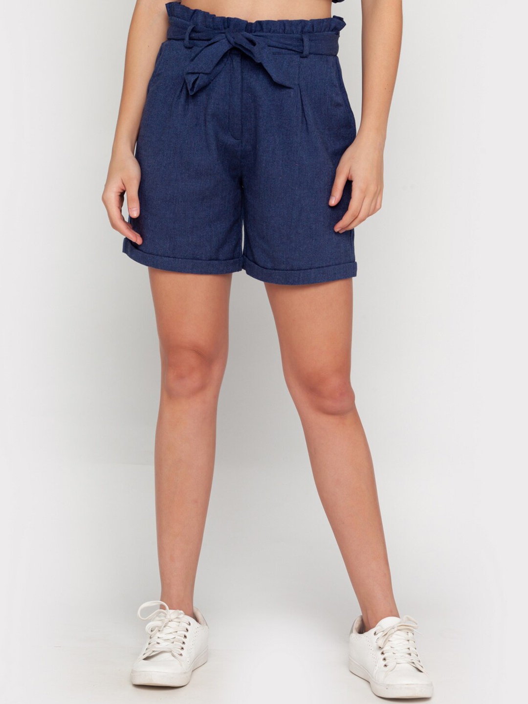 

Zink London Women Blue Slim Fit High-Rise Shorts
