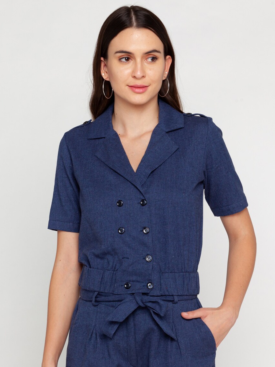 

Zink London Women Blue Solid Shirt Style Top